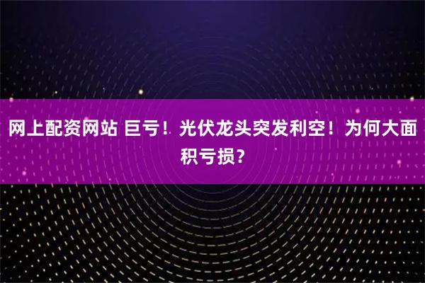 网上配资网站 巨亏！光伏龙头突发利空！为何大面积亏损？